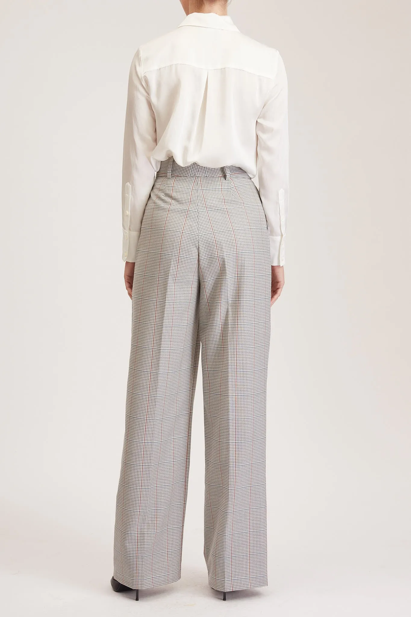 Almeria Trouser - Wide leg, high waisted trousers in light grey tartan