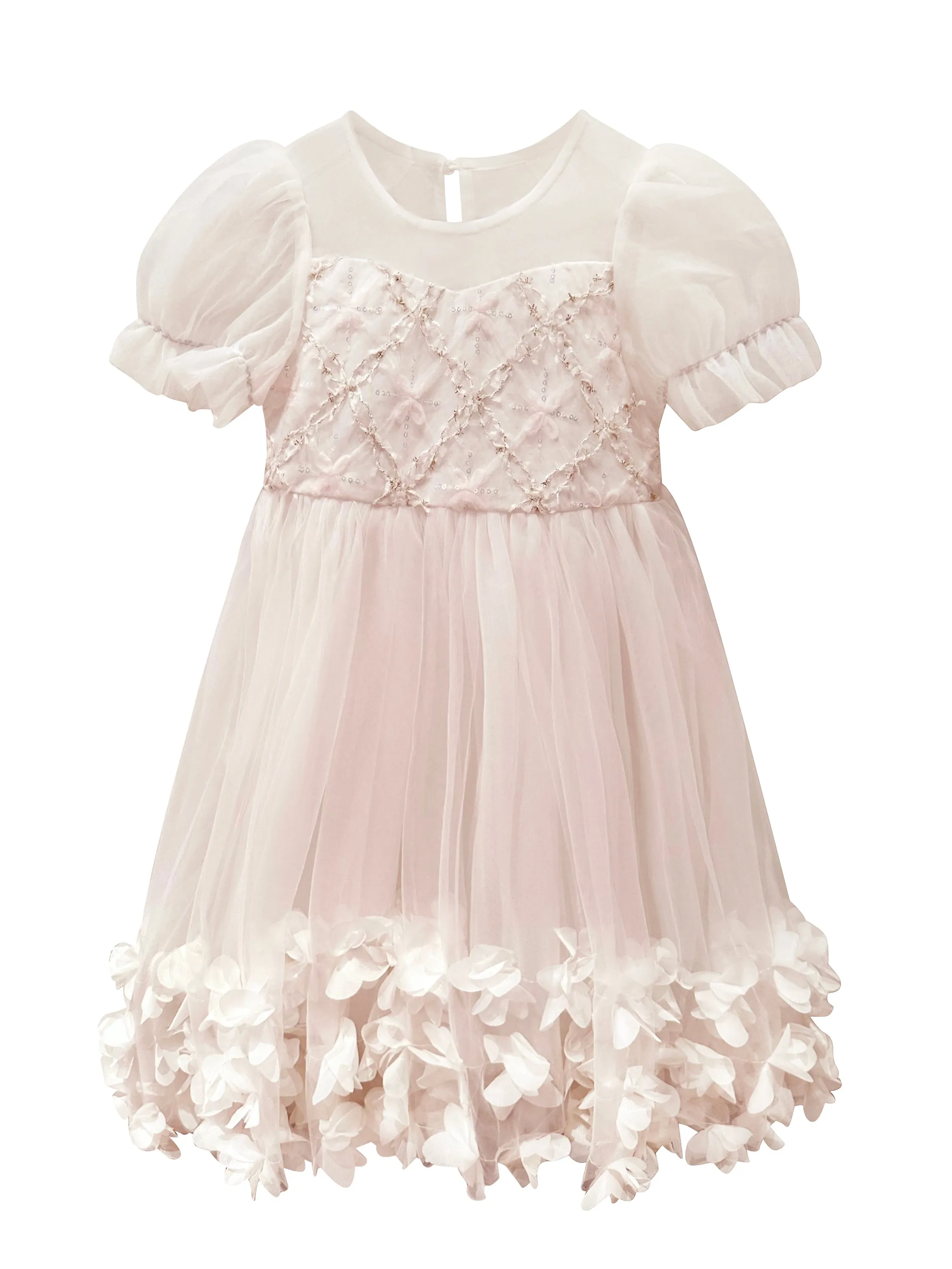 Angelica 3D Flower Embellished Girl's Dress - White