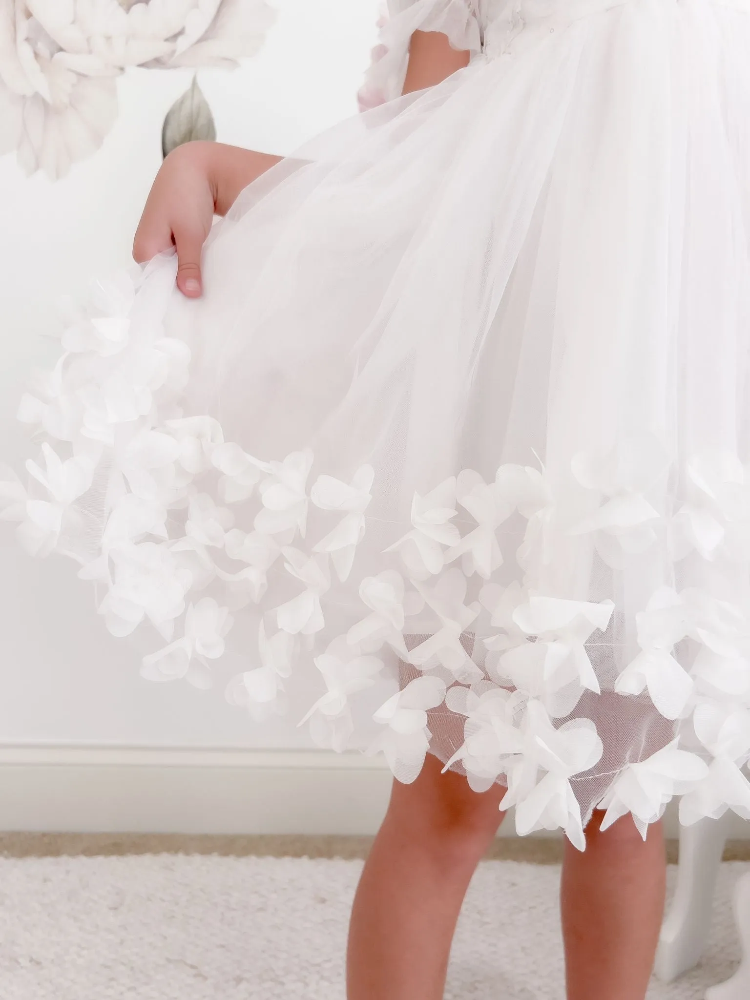 Angelica 3D Flower Embellished Girl's Dress - White