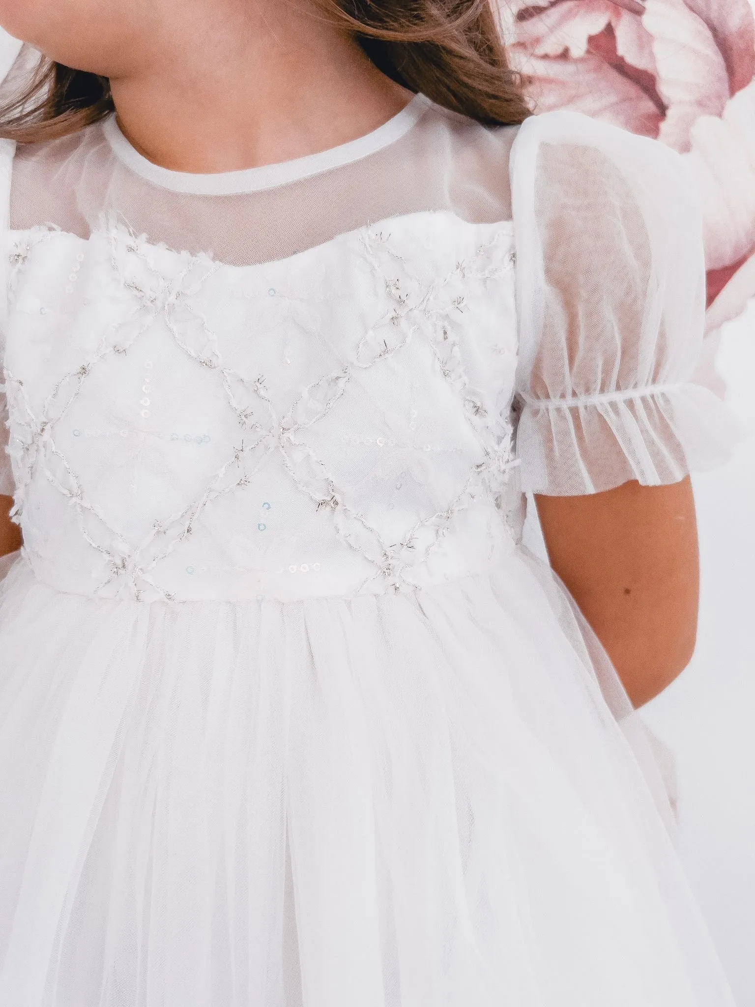 Angelica 3D Flower Embellished Girl's Dress - White