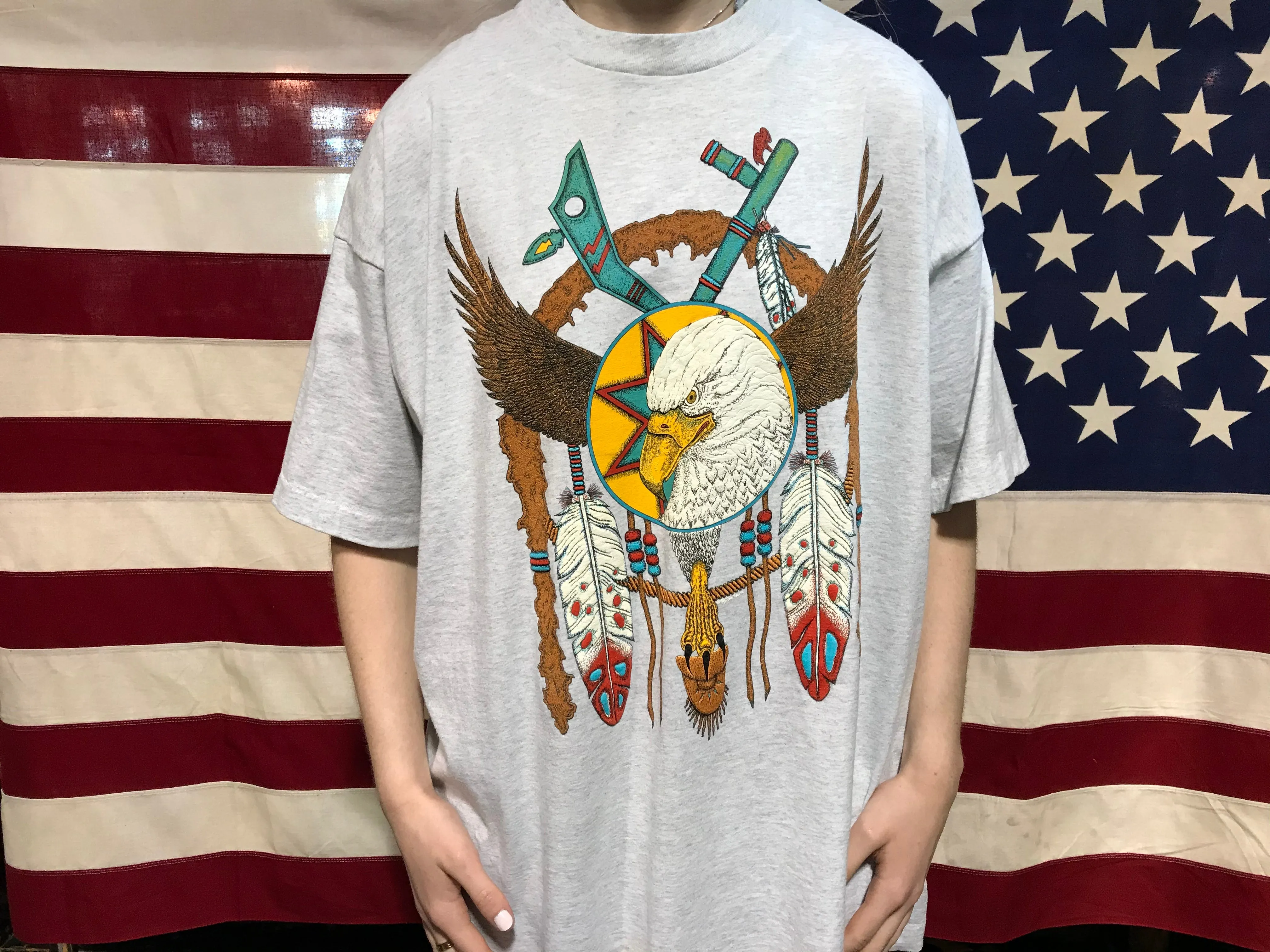 Animal Print 90’s Vintage T-shirt “ Eagle “ Southwestern Design By Fruit of the Loom Made in USA