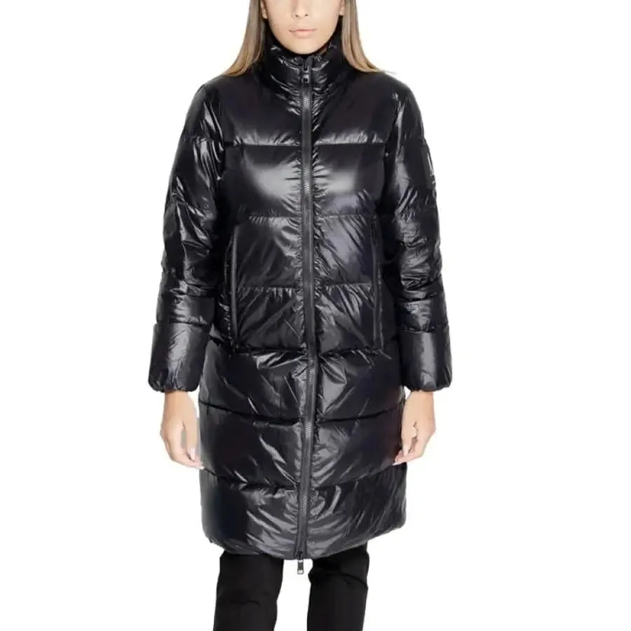 Armani Exchange Women's Black Hooded Long Jacket