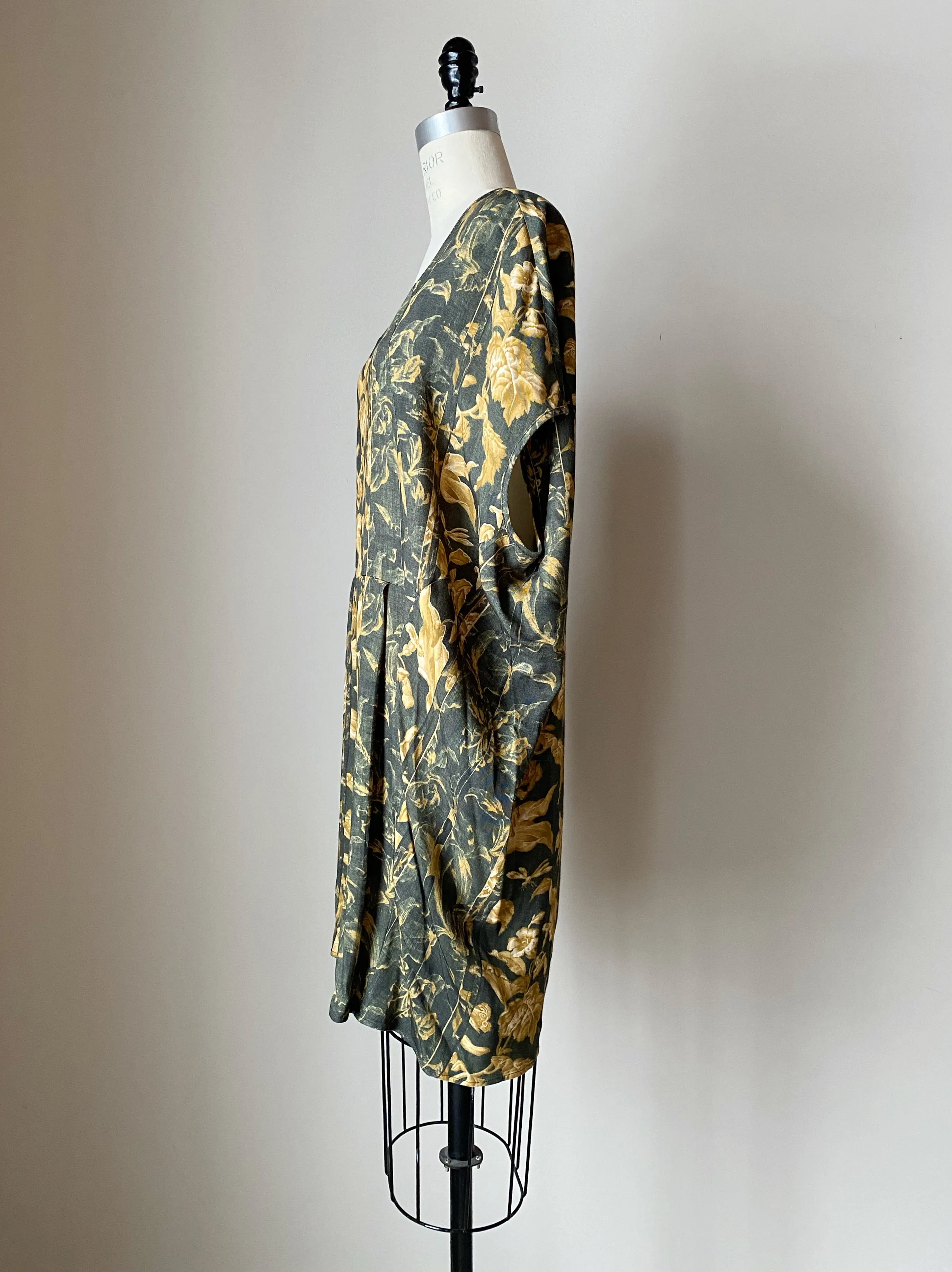 army floral toile cocoon dress