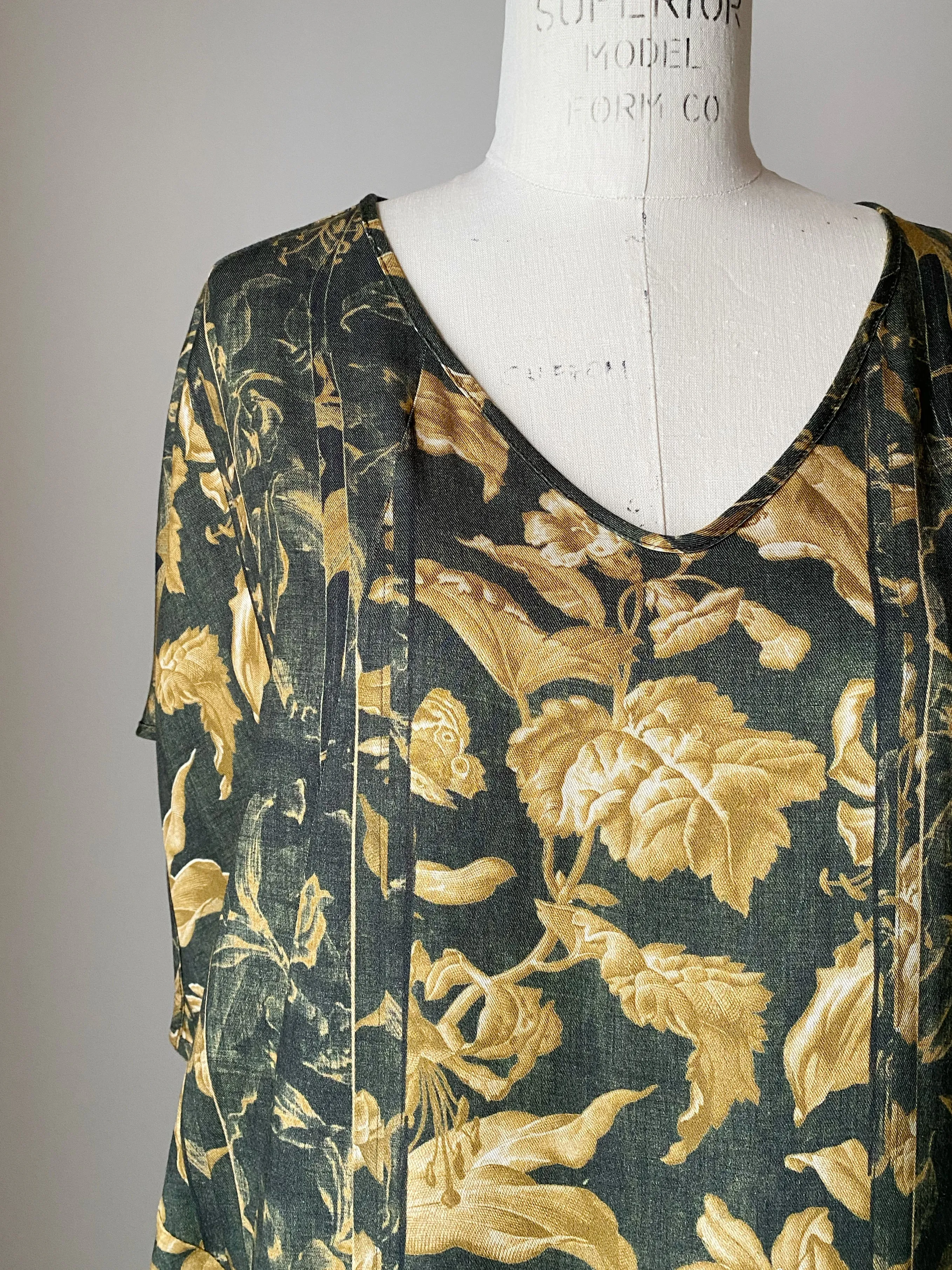 army floral toile cocoon dress