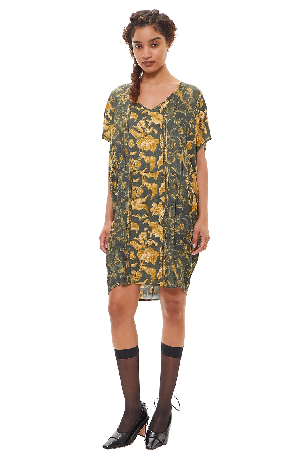army floral toile cocoon dress