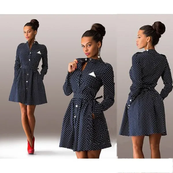 Autumn Polka Dot Decoration Long Sleeve Slim Mini Dress Casual Style Dress Three Colors Dress Vestidos Q0009B