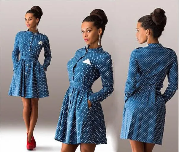 Autumn Polka Dot Decoration Long Sleeve Slim Mini Dress Casual Style Dress Three Colors Dress Vestidos Q0009B