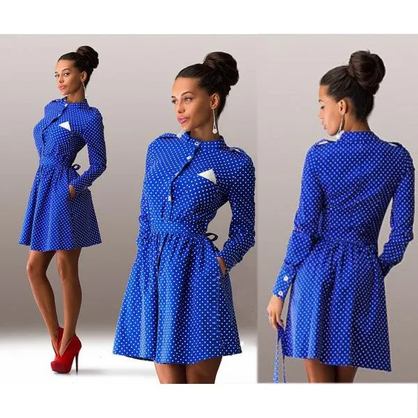 Autumn Polka Dot Decoration Long Sleeve Slim Mini Dress Casual Style Dress Three Colors Dress Vestidos Q0009B
