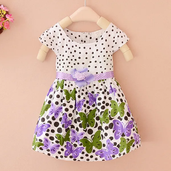 Baby Girls Kids Short Sleeve Dress Polka Dots Butterfly Princess One-piece Dresses