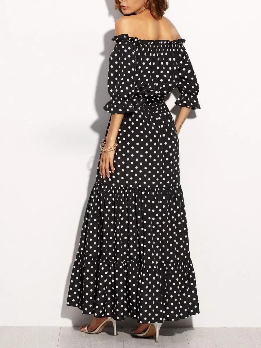 Backless Polka Dot  Sexy Bohemian Beach Summer Maxi Dress