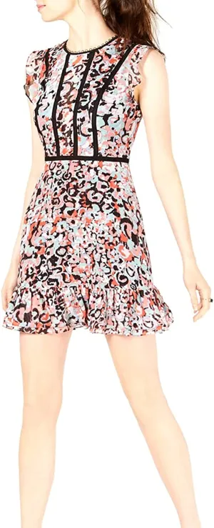 Bar III | Floral-Print Ladder-Trim Dress | Painterly Leo | 0