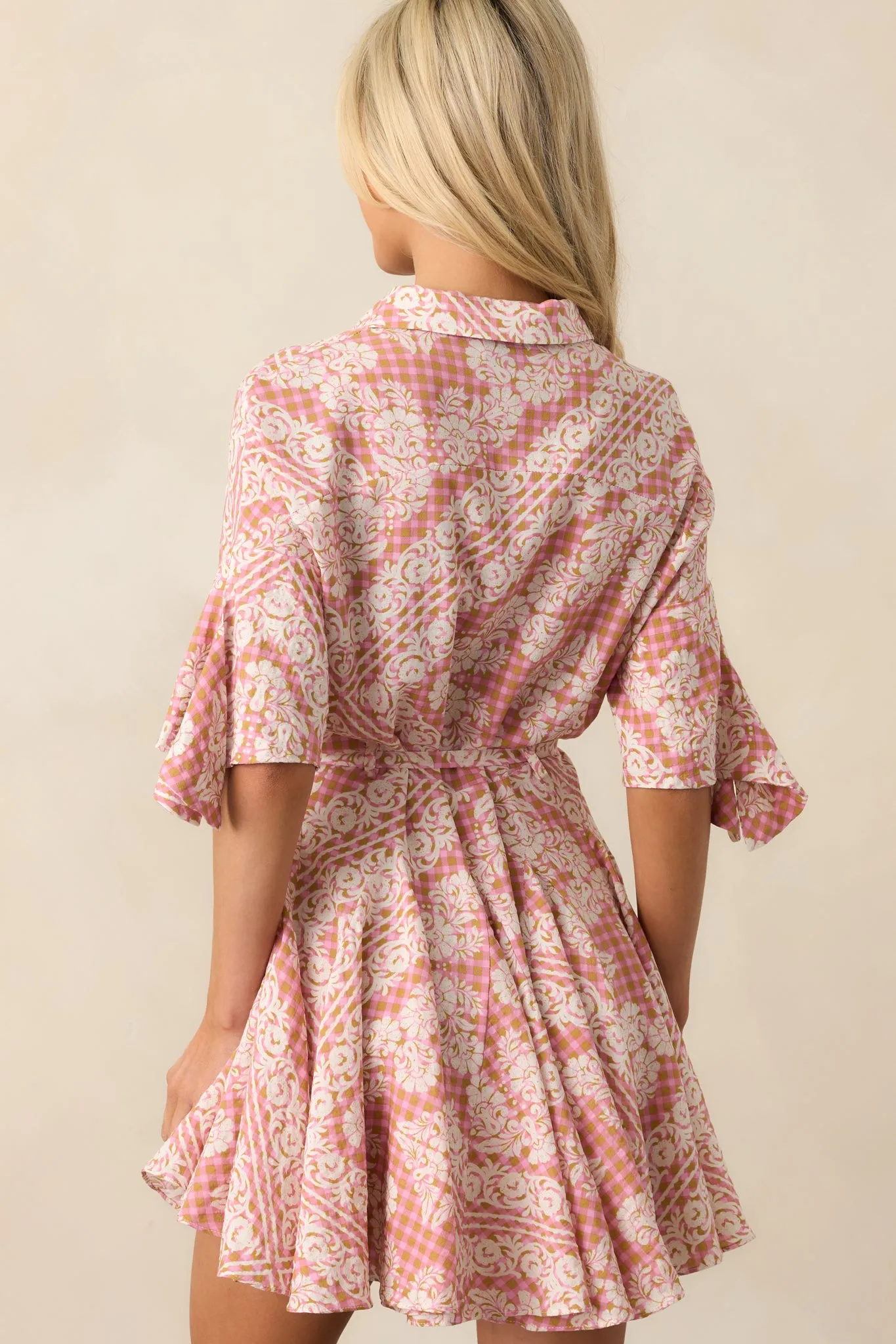 Beach Bum Rose Pink Floral Button Front Mini Dress