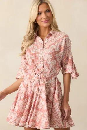 Beach Bum Rose Pink Floral Button Front Mini Dress