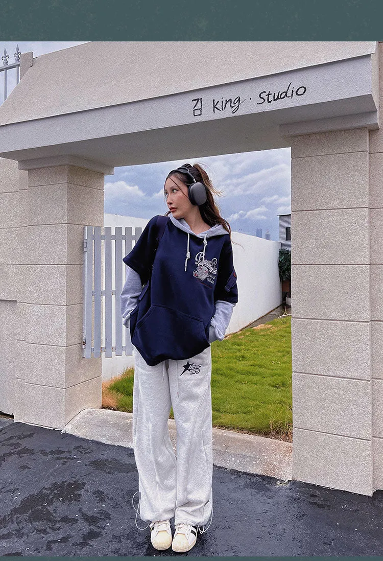 BEERBRO Star Solid Color Grey Long Sleeve Zip Up Cropped Hoodie High Waisted Sweatpants Matching Set