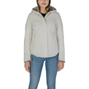 Beige Turtleneck Hooded Jacket with Zip and Front Pockets