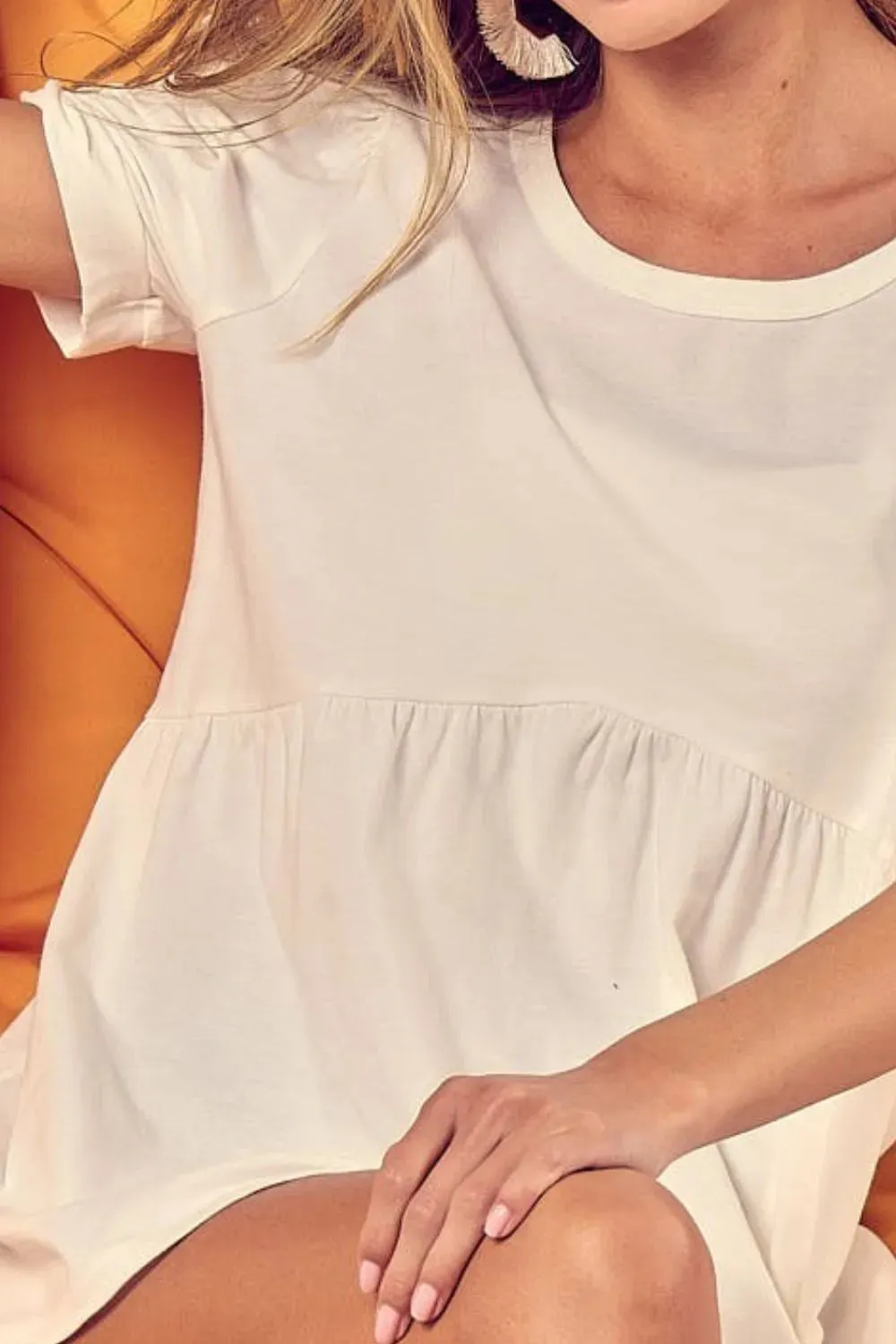 BiBi Cotton Span Knit with Puff Sleeve Baby Doll Top for Women