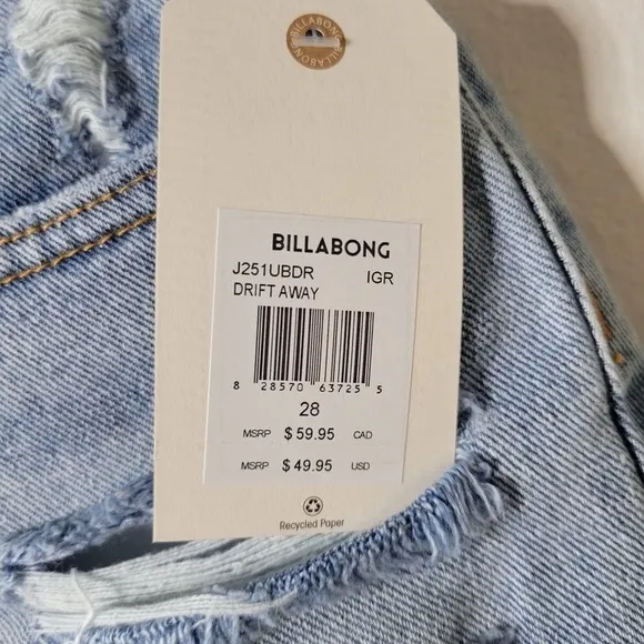 Billabong Shorts Womens 28 Drift Away Denim Raw Hem Distressed 2 Inch Inseam