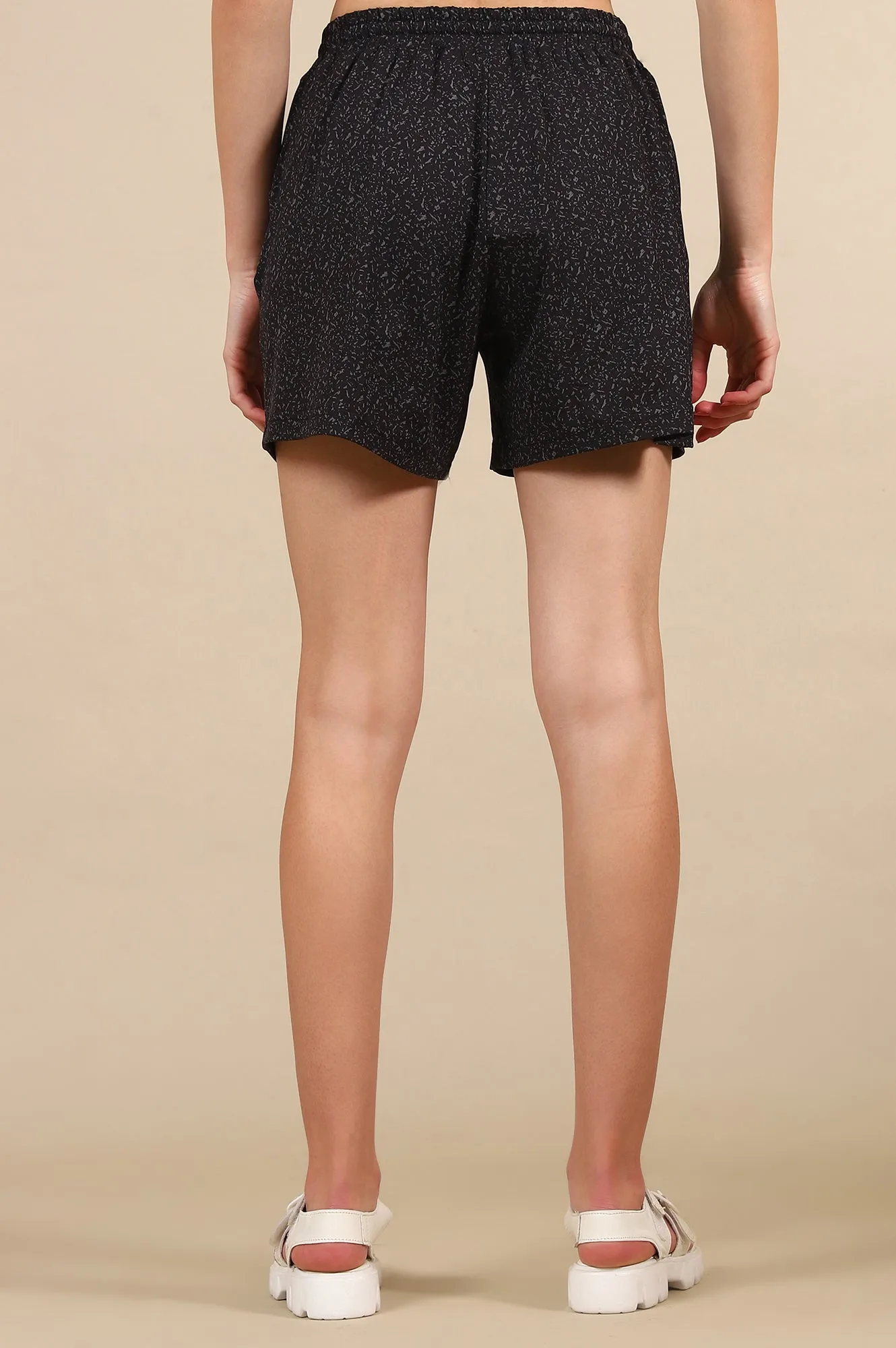 Black Abstract Printed Jersey Shorts