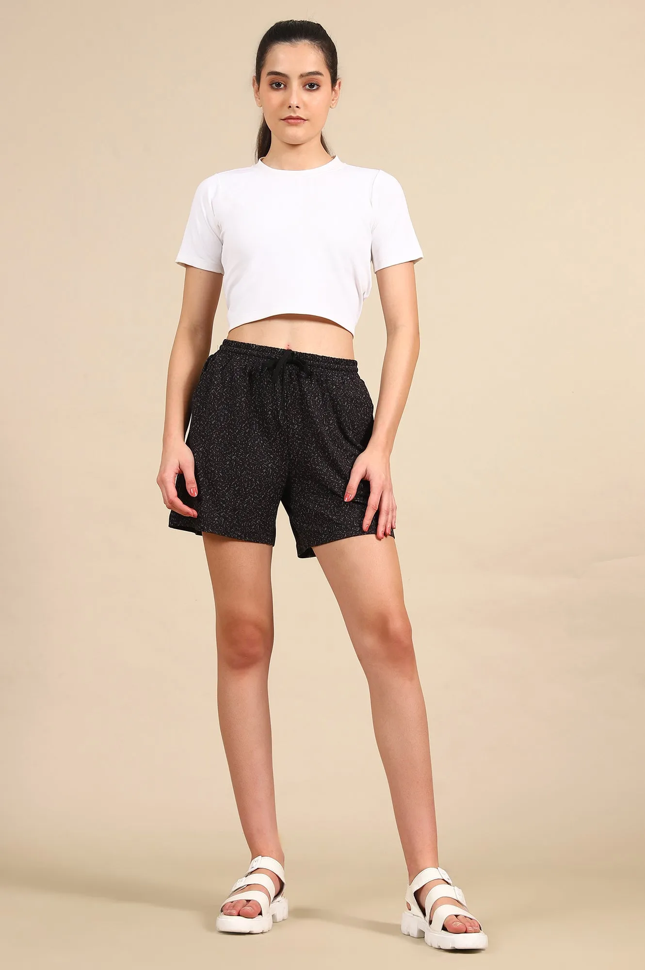 Black Abstract Printed Jersey Shorts
