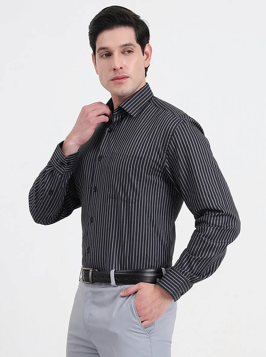 Black & Grey Striped Regular Fit Formal Shirt | JadeBlue