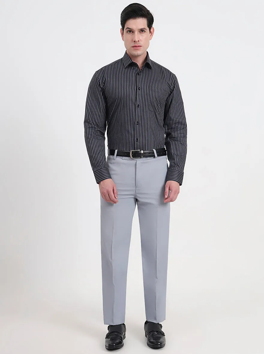 Black & Grey Striped Regular Fit Formal Shirt | JadeBlue