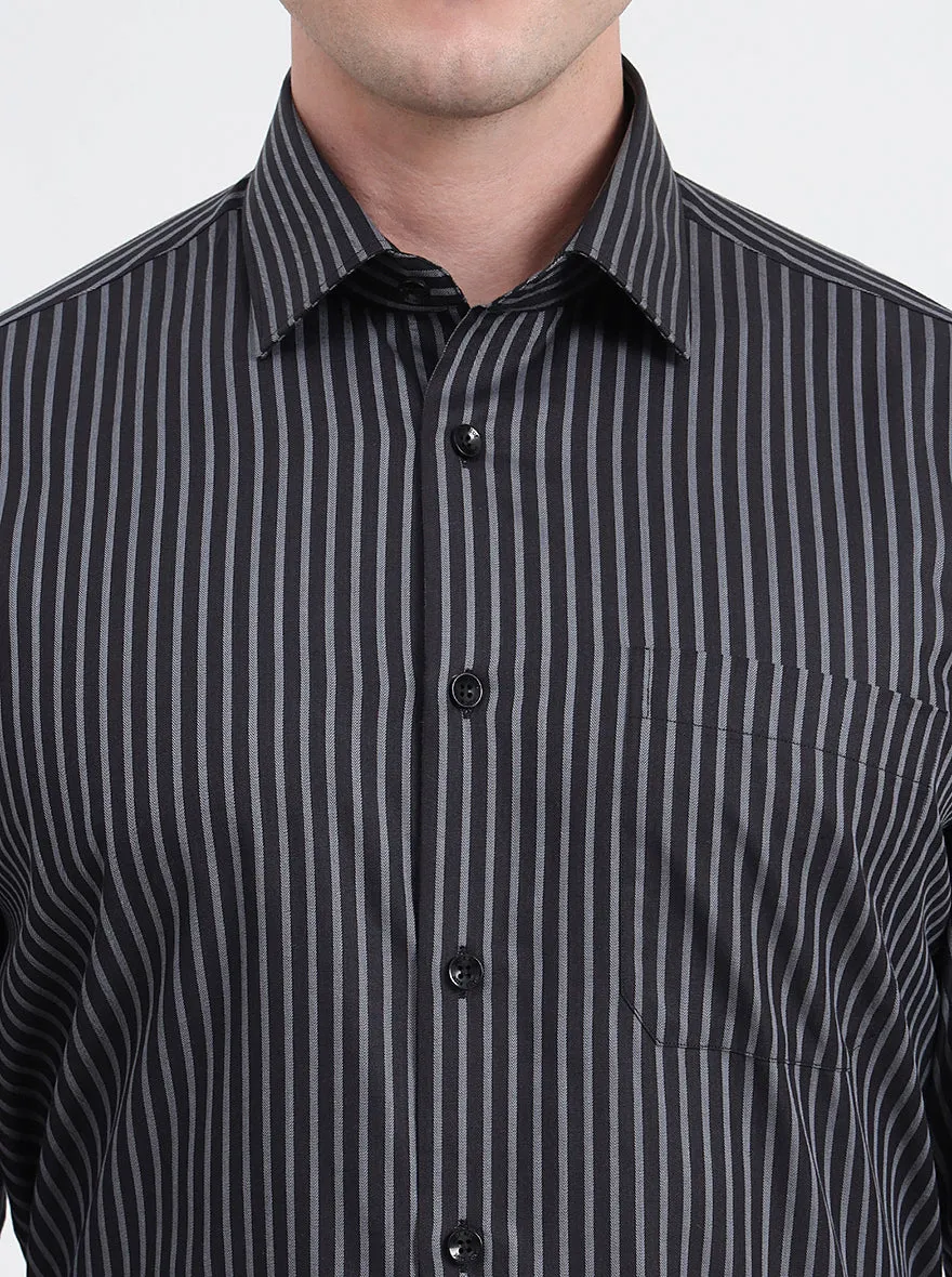 Black & Grey Striped Regular Fit Formal Shirt | JadeBlue