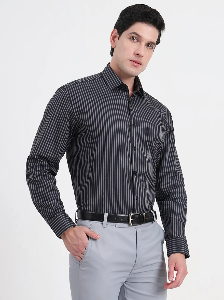 Black & Grey Striped Regular Fit Formal Shirt | JadeBlue