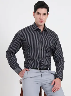 Black & Grey Striped Regular Fit Formal Shirt | JadeBlue