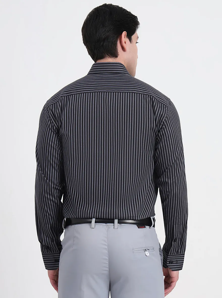 Black & Grey Striped Regular Fit Formal Shirt | JadeBlue