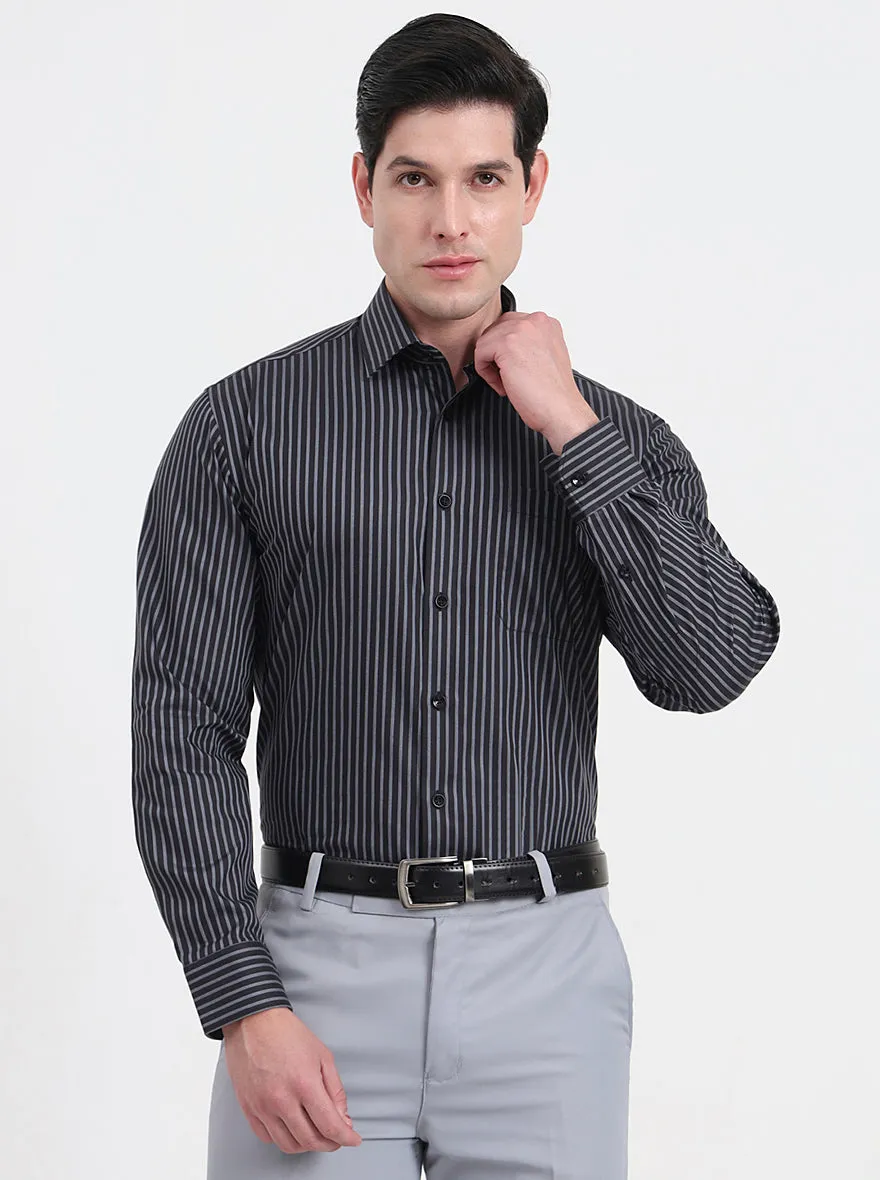 Black & Grey Striped Regular Fit Formal Shirt | JadeBlue