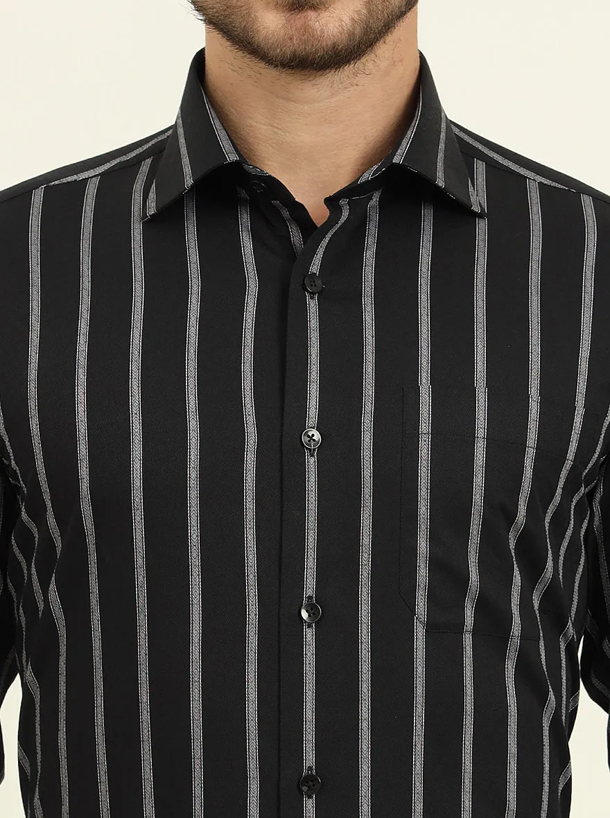 Black & White Striped Slim Fit Formal Shirt | Metal