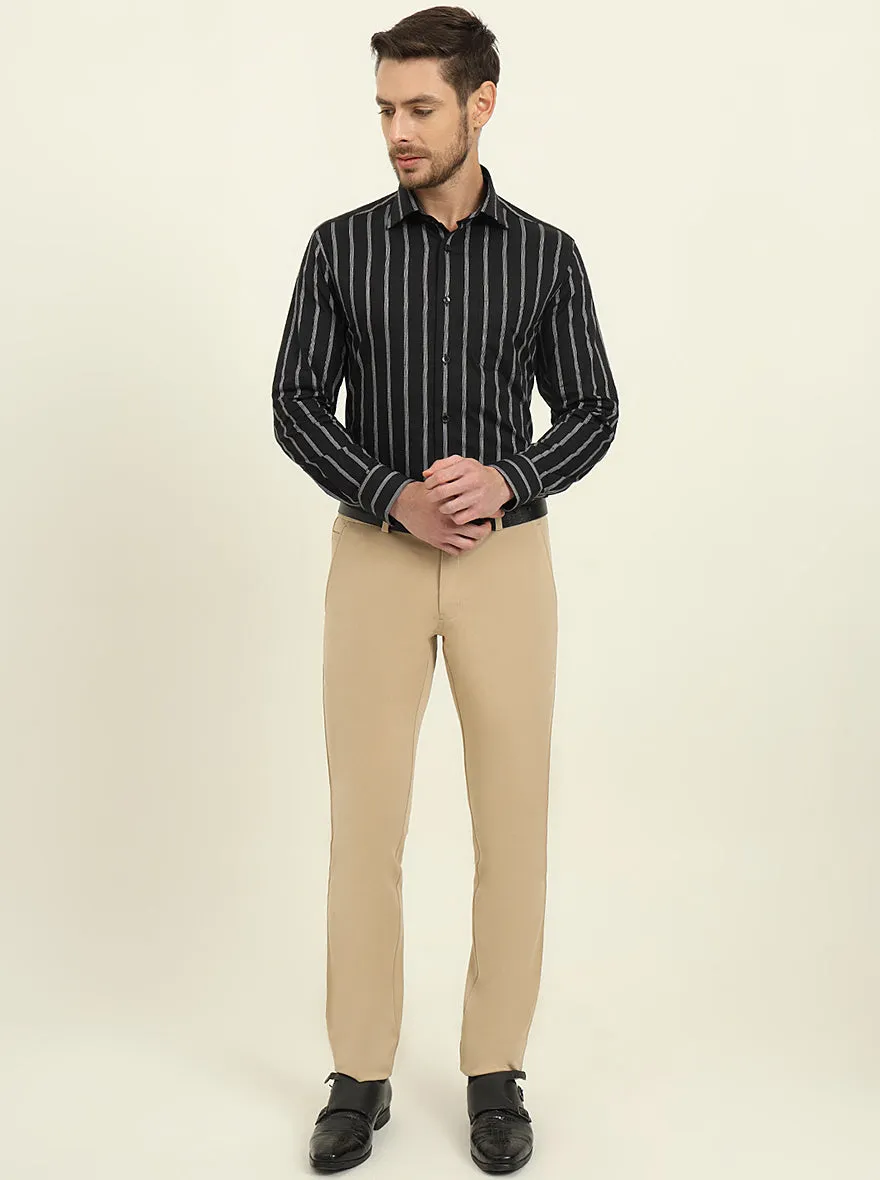 Black & White Striped Slim Fit Formal Shirt | Metal