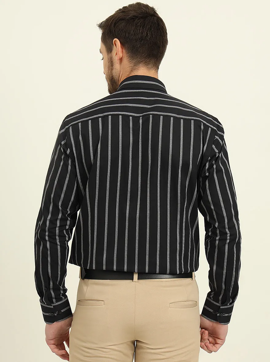 Black & White Striped Slim Fit Formal Shirt | Metal