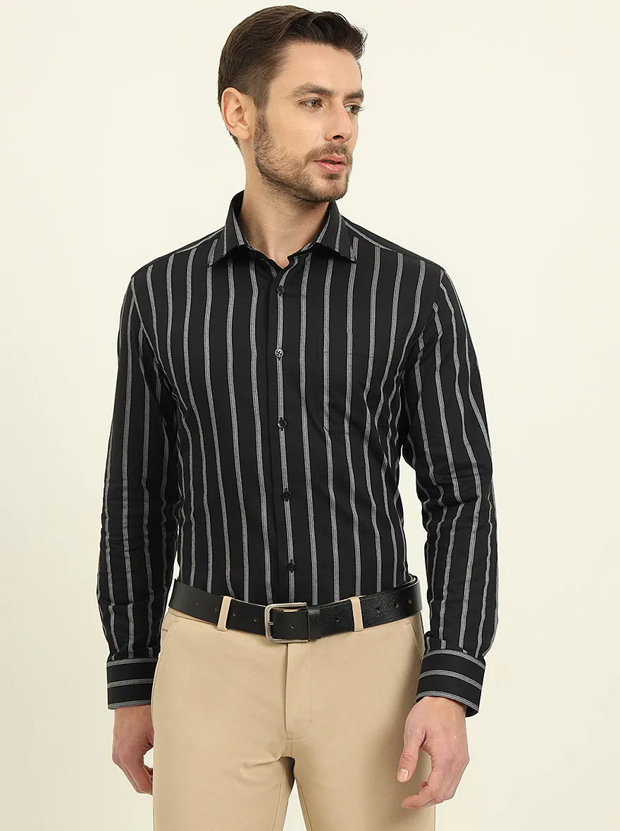 Black & White Striped Slim Fit Formal Shirt | Metal