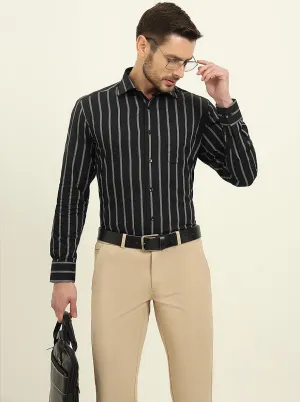 Black & White Striped Slim Fit Formal Shirt | Metal