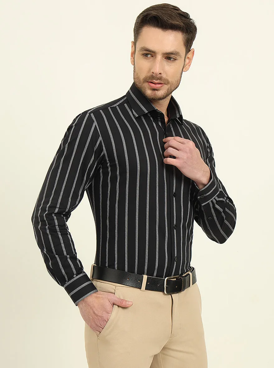 Black & White Striped Slim Fit Formal Shirt | Metal