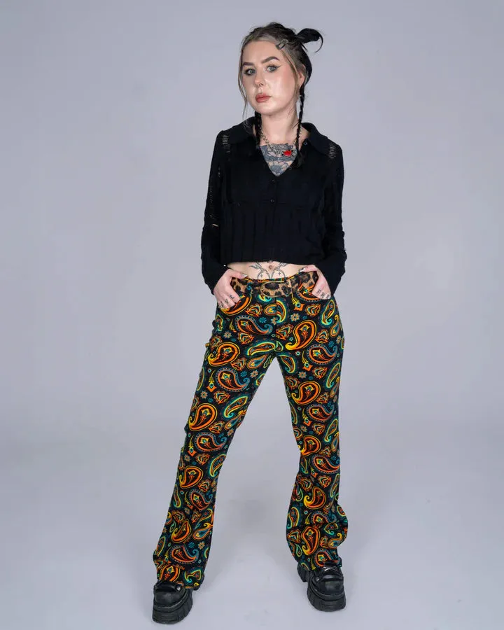 Black Paisley High Waisted Bell Bottom Flares