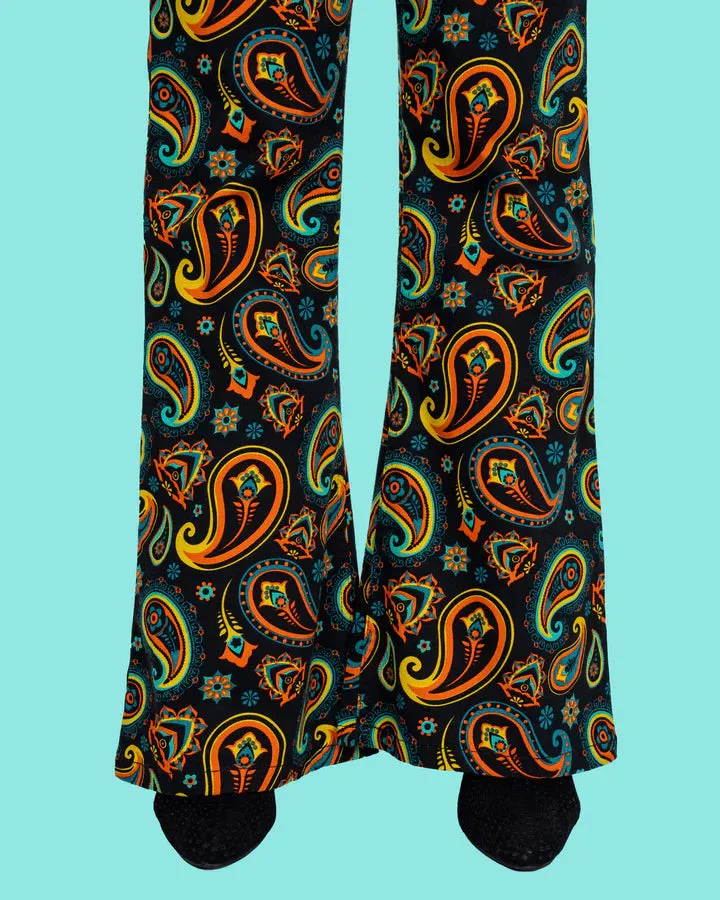 Black Paisley High Waisted Bell Bottom Flares