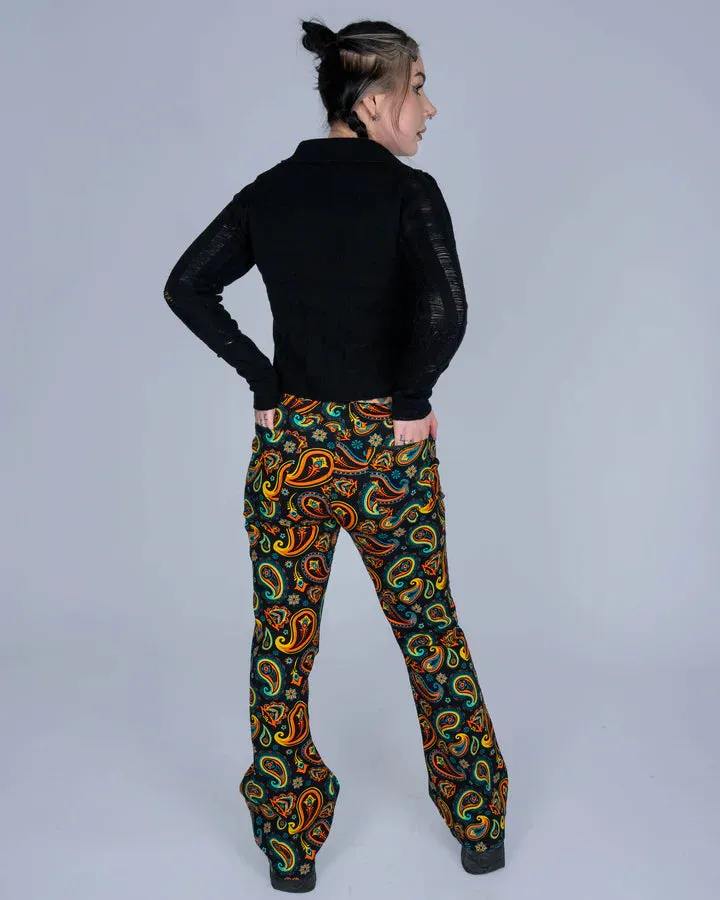 Black Paisley High Waisted Bell Bottom Flares