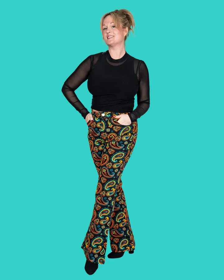 Black Paisley High Waisted Bell Bottom Flares
