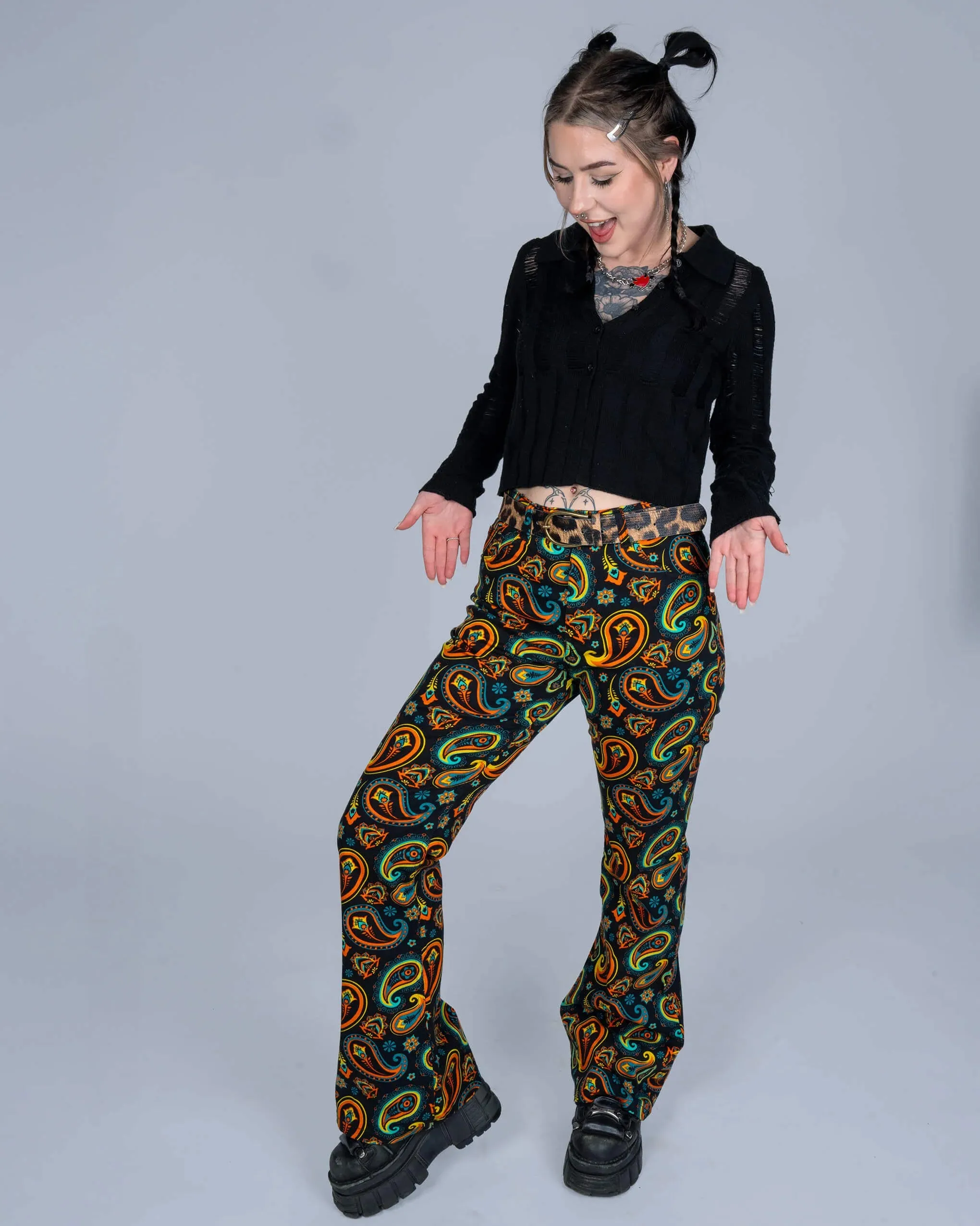 Black Paisley High Waisted Bell Bottom Flares