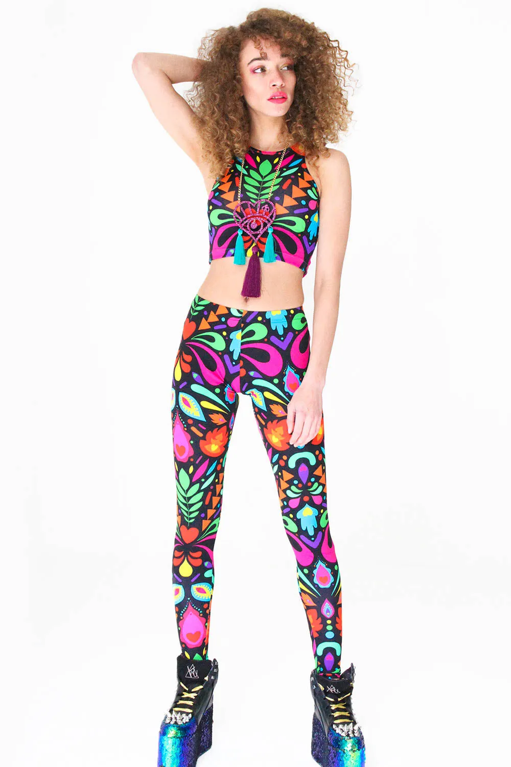 Black Rainbow Lycra Leggings in Femina Magicae Print
