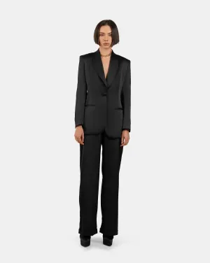 Black Satin Power Suit