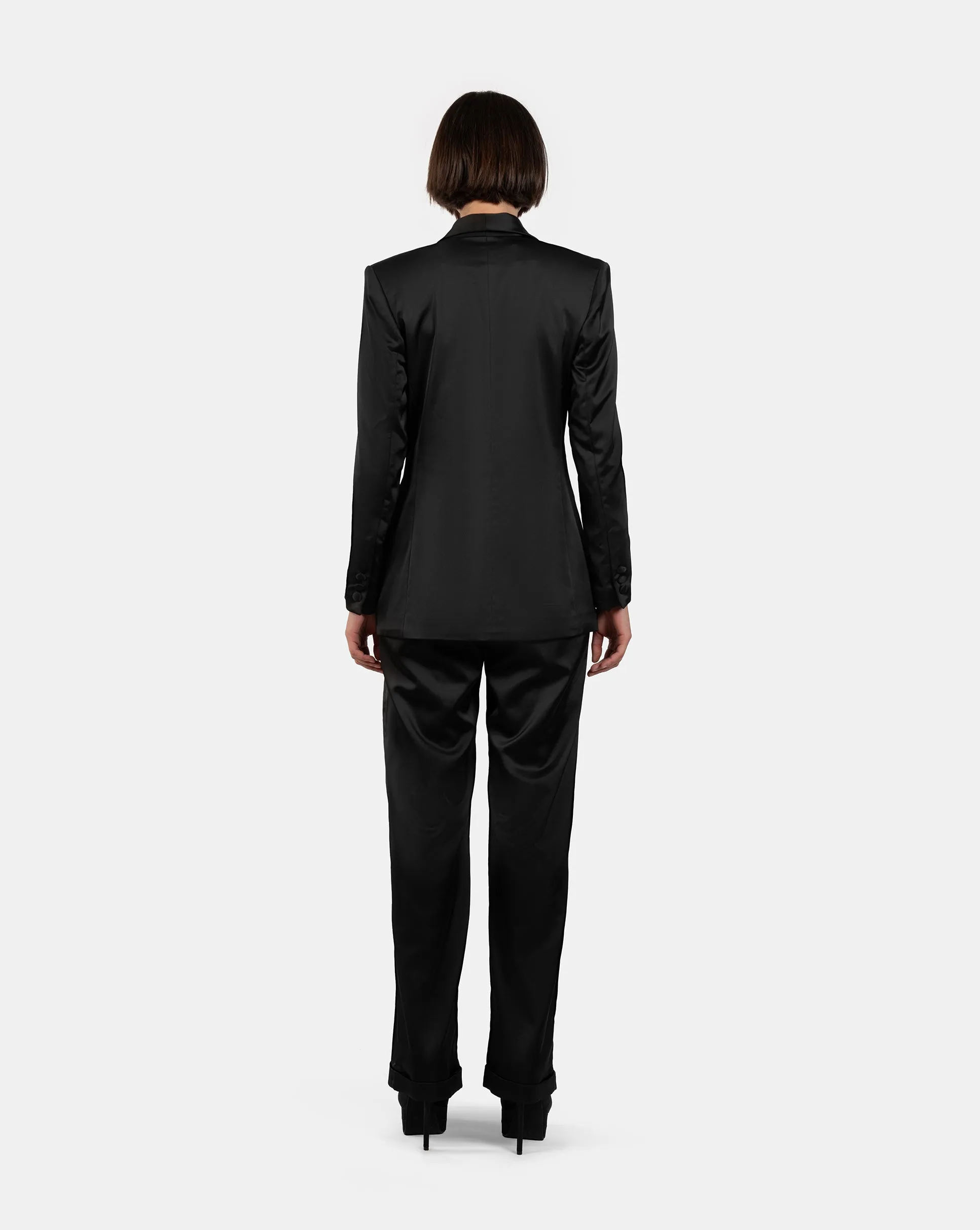 Black Satin Power Suit