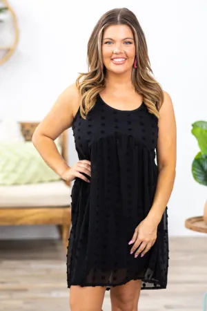 Black Swiss Dot Sleeveless Dress