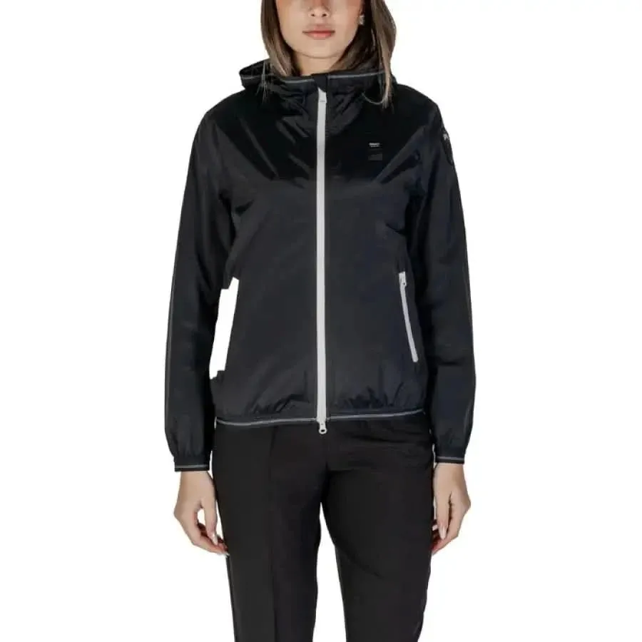 Blauer Women's Black Long Hooded Jacket for Spring and Summer