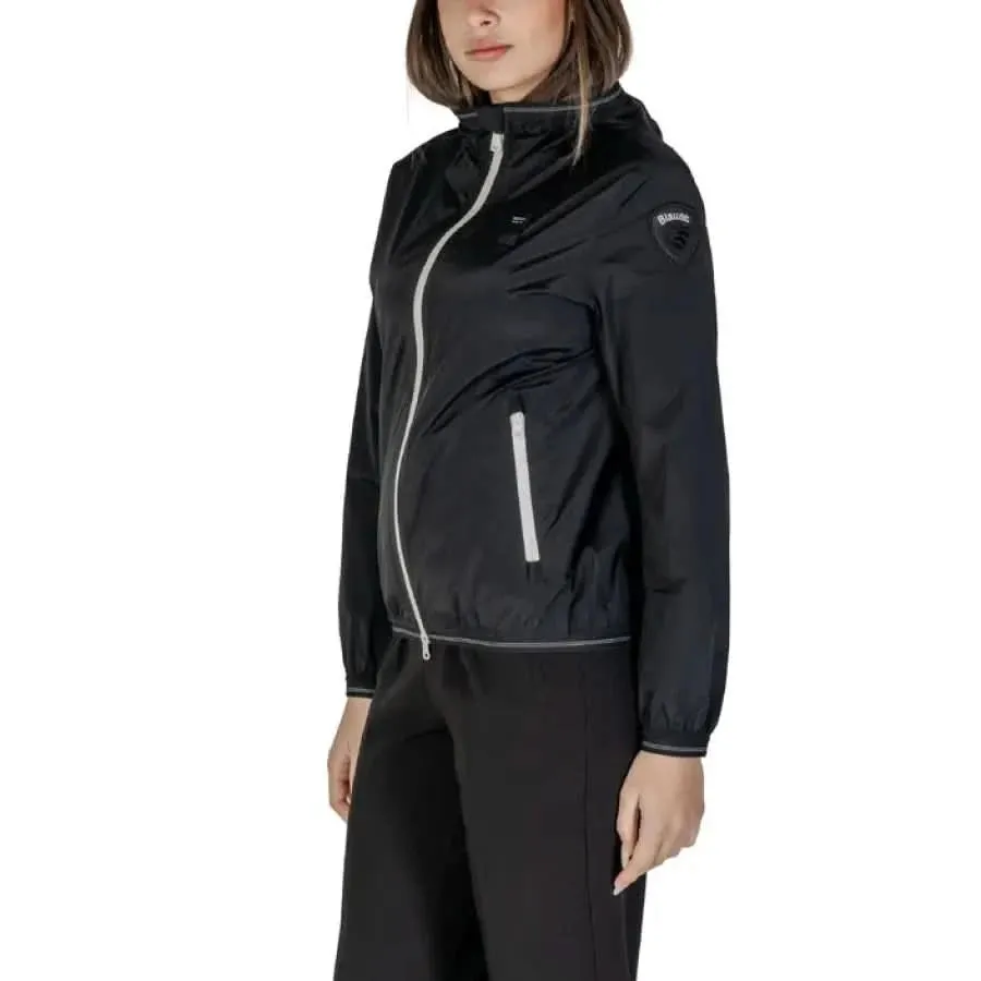 Blauer Women's Black Long Hooded Jacket for Spring and Summer