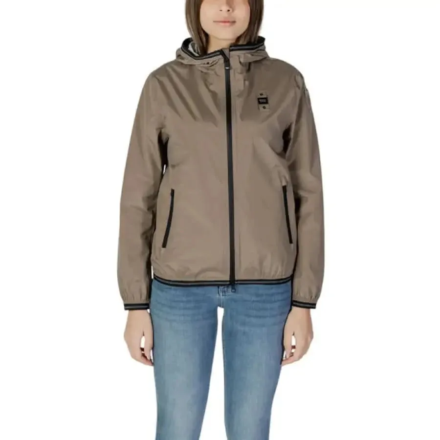 Blauer Women's Black Long Hooded Jacket for Spring and Summer