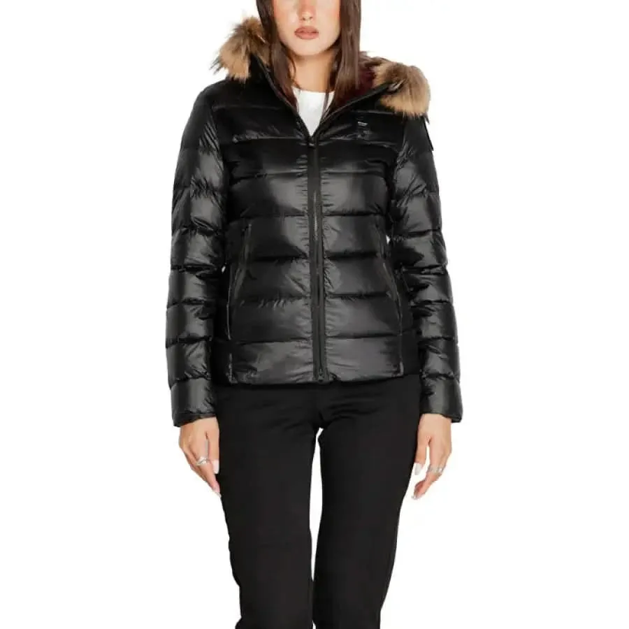 Blauer Women’s Long Black Hooded Jacket with Zip Pockets