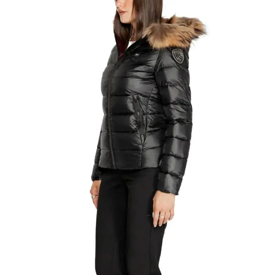 Blauer Women’s Long Black Hooded Jacket with Zip Pockets